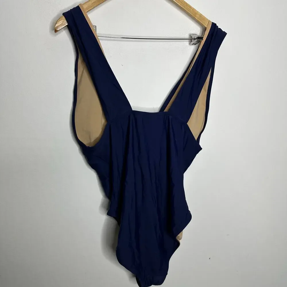 J. CREW V-neck one-piece navy blue plunge AK506 women's XL